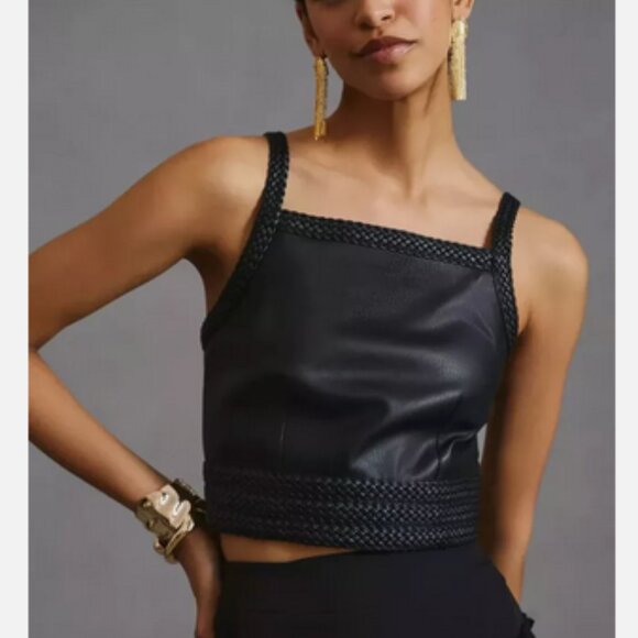 Anthropologie Pilcro M NWT Faux Leather Corset Top Lace-Up size Medium Black New - Picture 2 of 4